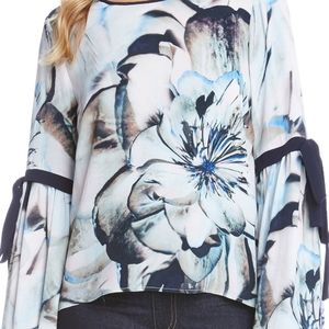 NWT! Karen Kane Bella Blue Tie Sleeve Top